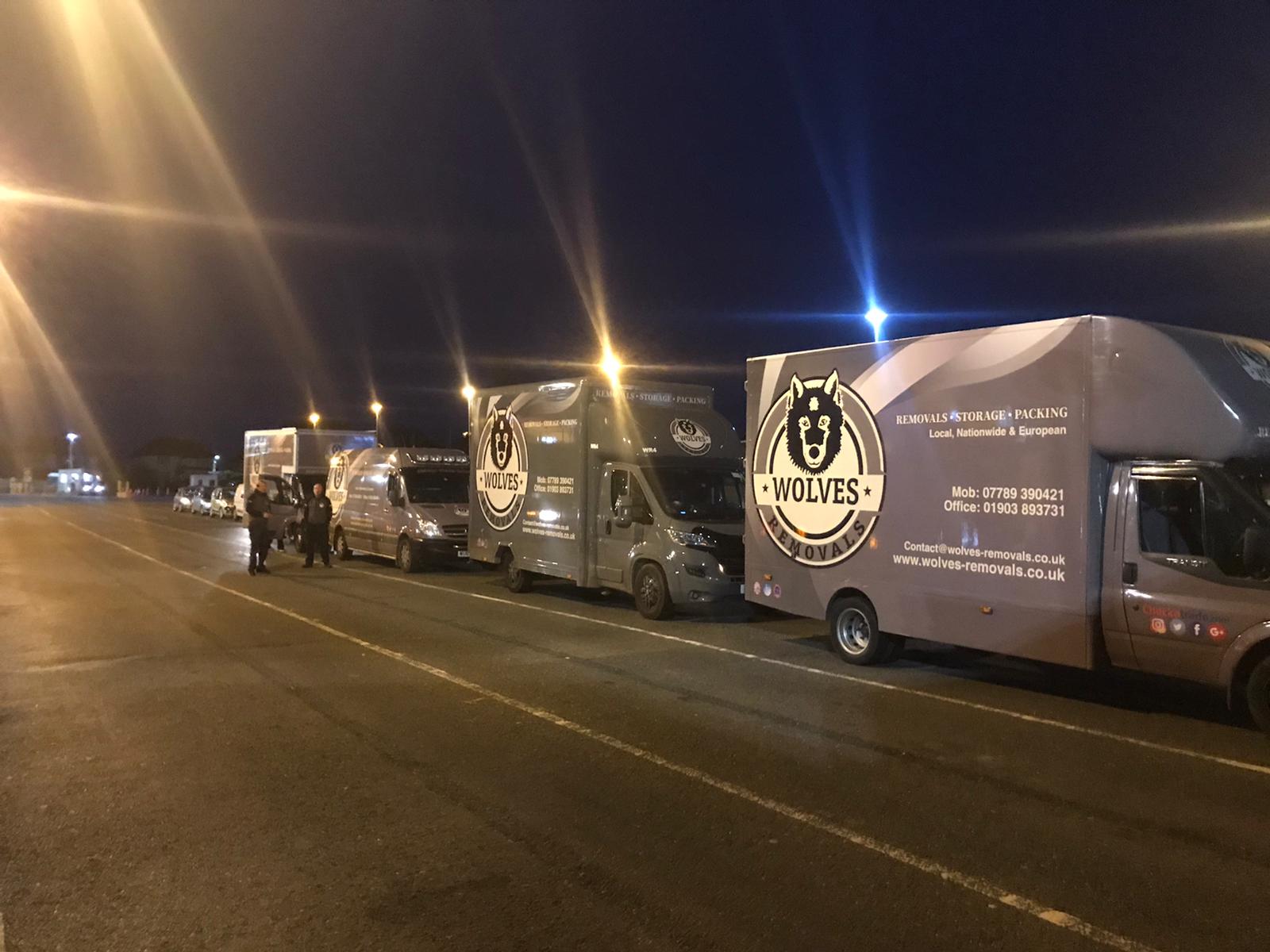 Wolves removals crew at the ferry port 